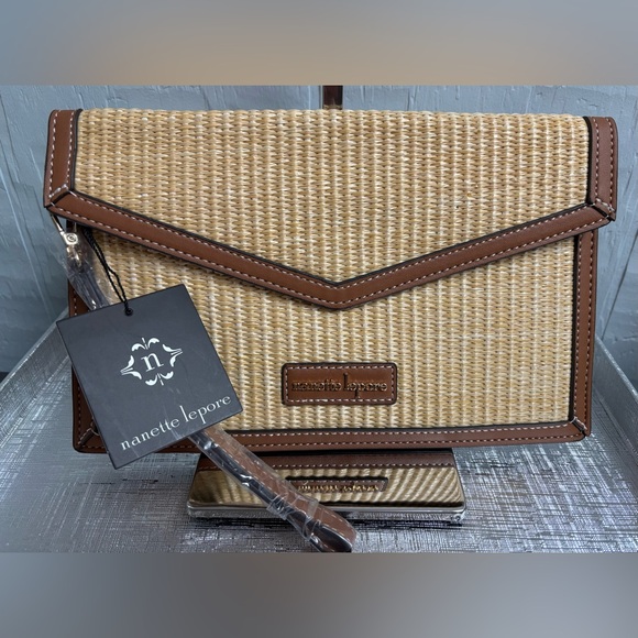 Nanette Lepore Handbags - Nanette Lepore Tan and Brown Clutch